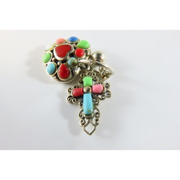 Sterling Cross Heart & Ball Colored Stone Pendant Charm SX 925 - Picture 3 of 7